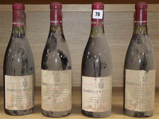 Four bottles of Chambolle musigny les cru, Domaine Grivelet, 1969 (2) / 1973 (2)